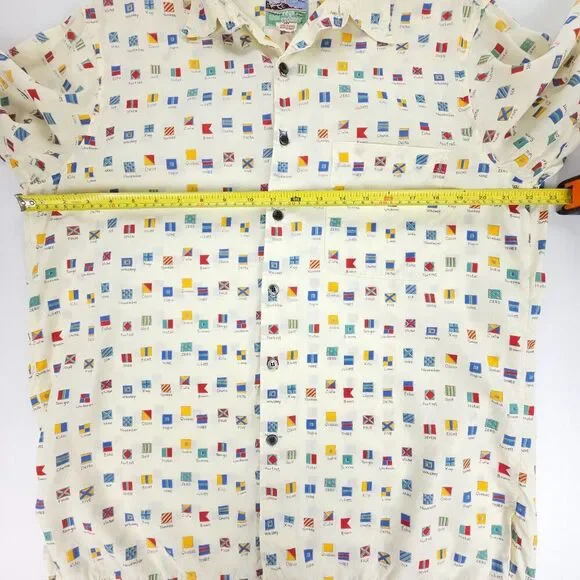 REYN SPOONER Nato Phonetic Alphabet Button Down Hawaiian Novelty Print Shirt 90s